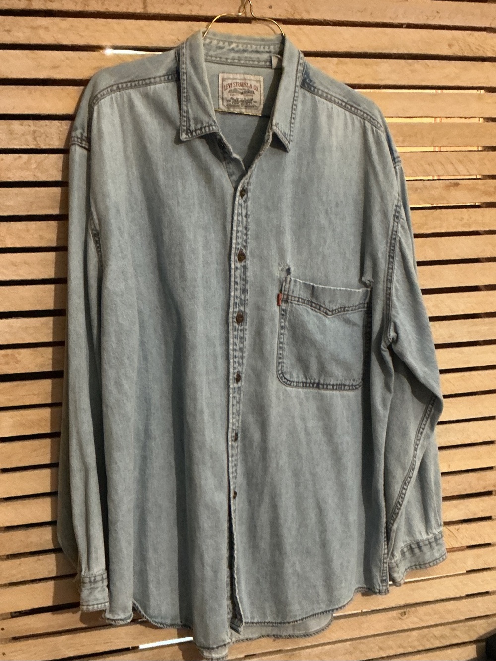 Levi’s Distressed Orange Tab Jean Shirt,XL